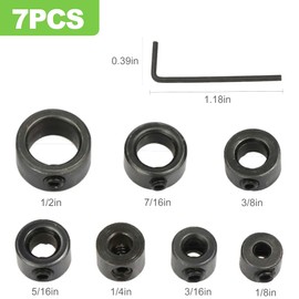 CeroDimo 7-Piece Drill Bit Stop Collar Set, Precision Depth Stop Collars for Accurate Drilling (1/8'' to 1/2'') with Allen Wrench