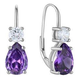 YL 7X10MM Teardrop Earrings Sterling Silver Leverback Earrings Pear Cut Created Amethyst Jewelry
