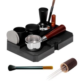 Wotendy Espresso Tamping Station, Coffee Tamper Holder Base for 51/54/58MM Espresso Tamper Portafilters with 6 Needles Espresso Coffee Stirrer and Brush, Coffee Tamper Station Base (Black)