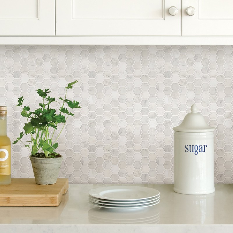 In Home InHome NH2359 Hexagon Marble Peel Stick Backsplash Tiles,