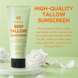 Tallow Sunscreen, Sunscreen for Face, Beef Tallow for Skin, Reef Safe Travel Sunblock Grass-Fed Natural for All Skin Type Deep Hydration Moisturizing Non Greasy Anti White Cast