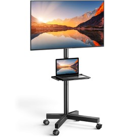 PERLESMITH Rolling TV Stand on Wheels for 23-60 Inch Flat Curved Screen TVs, Mobile TV Cart Height - Adjustable with Shelf/Tray, Portable TV Stand Holds up to 55 lbs, Max VESA 400x400mm, PSTVMC04