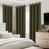 HOMEIDEAS Olive Green 100% Blackout Curtains, 2 Panels Faux Linen