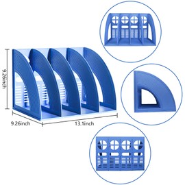 SAYEEC File Holder Storage Folder 4 Compartment Standing Desktop Hollow Organizer File Shelf Frame Thicken Plastic Paper Notebook Magazine Bookstore for Office School Supplier Students