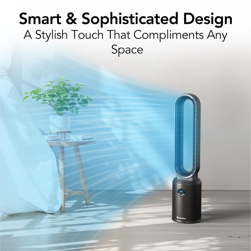 Comfort Zone 40-Inch Bladeless Tower Fan for Bedroom, 3-Speed Stand