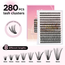 Uilulu Lash Clusters kit 9-16mm DIY Lash Extension Kit 280 40D D Curl Lash Clusters 0.07D Natural Individual Lashes Clusters False Eyelashes Wispy Eye Lash Kits Extensions Kit Fake Lashes