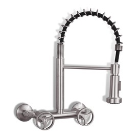 DOLGABA Wall Mount Kitchen Faucet with Sprayer, 6 Inches Commercial Sink Faucet 2 Handle Wall Faucet for Kitchen Laundry Room Restaurant, Brushed Nickel
