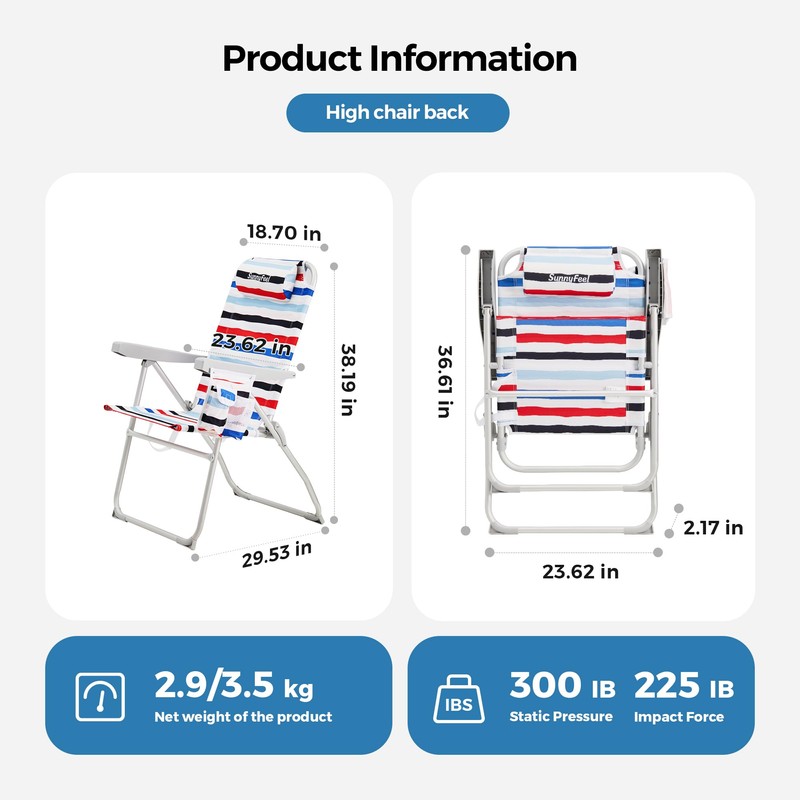SUNNYFEEL Portable Beach Chair, High Back Folding Beach Chair, Lightweight