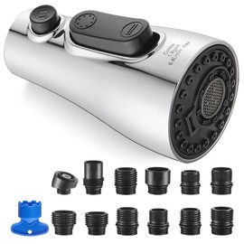 Cobbe Pull Down Spray Head for Kitchen Sink Faucet with Sprayer, 3 Function Kitchen Sink Sprayer Replacement with 12 Faucet Adapter, Kitchen Faucet Head Replacement, American Standard, Chrome