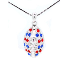 Violet Victoria & Fan Star Jewelry Deluxe Crystal Football Necklace - Red and Royal Blue