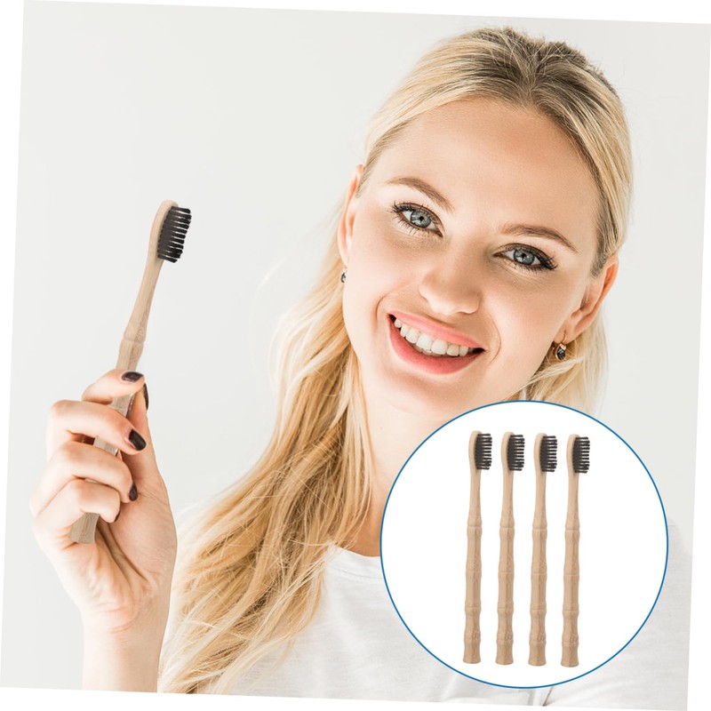 ORFOFE 4pcs Bamboo Toothbrushes with Soft Bristles Ergonomic Design for