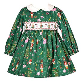 Bonnie Jean Baby Girl's Holiday Christmas Dress - Green Smocked Dress for Baby and Toddler and Little Girls (3-6 Months Smocked Nutcracker)