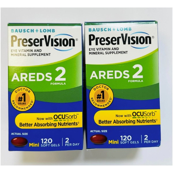 2 BOXES Bausch+Lomb PreserVision AREDS 2 Formula 240 Softgels Total
