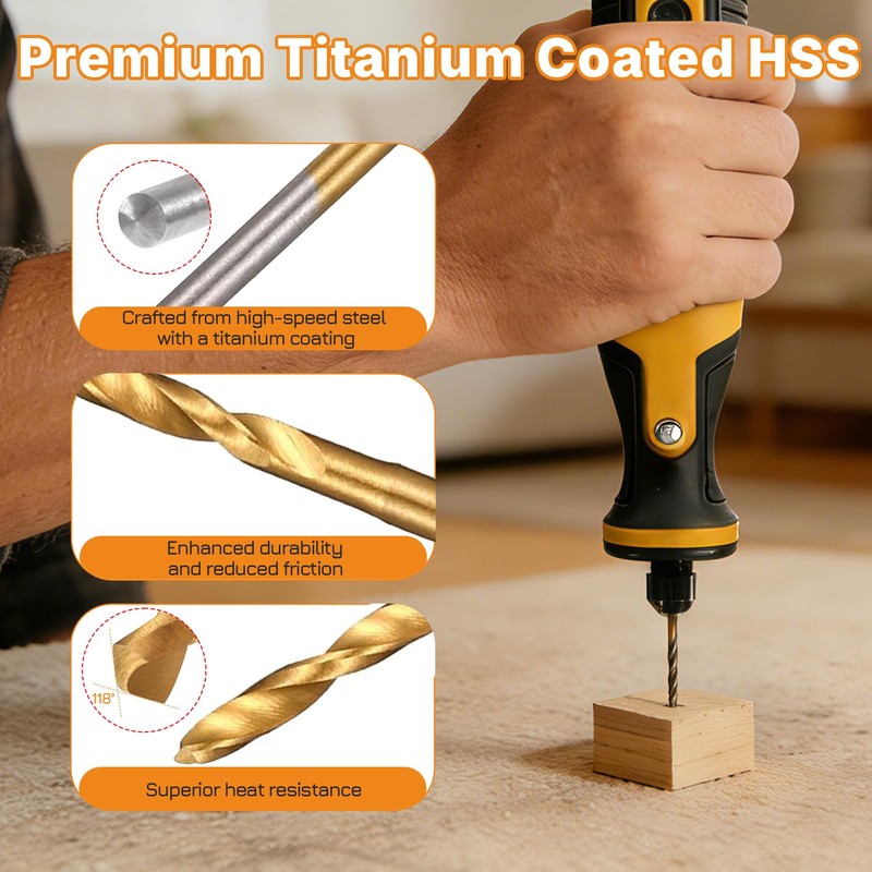 XIFOWE 10Pcs Titanium-Coated HSS Twist Drill Bit Set (0.6mm, 0.8mm,