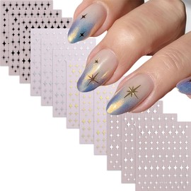 12 Sheets Gold Star Nail Art Stickers Star Nail Decals 3D Self Adhesive Gold White Black Design Nail Art Supplies for Women Girls Kid DIY Nail Art Decorations