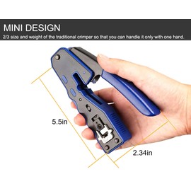 PETECHTOOL RJ45 Crimp Tool All-in-one Crimping tool Ethernet Wire Crimper Stripper Cutter for Cat5e Cat6 Cat6a Pass Through Connectors with 50pcs Cat6 Connectors and 1Pc cable tester and stripper