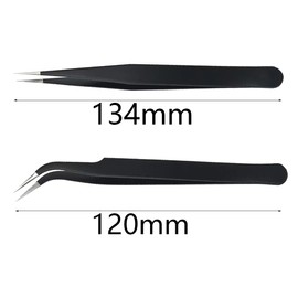 Set of 2 Eyelash Tweezers, Eyelash Tweezers Set Made of Stainless Steel, Straight Tweezers and Curved Tweezers, Professional Tweezers for Eyelash Extensions