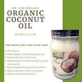 IOS Love Organic Aceite De Coco Virgen Prensado En Frío: Aceite Natural Para El Cabello, La Piel Y La Cocina Con Sabor Fresco, Sin Omg (Refinado).