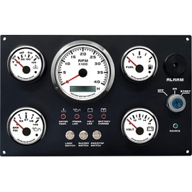 MOTOR METER RACING W Pro Series 5 Gauge Set Instrument Panel 85mm 3-3/8" Tachometer 52mm 2-1/16" Volt 12V Fuel Level Water Temperature & Oil Pressure White Dial Red LED Marine Boat Yacht Waterproof