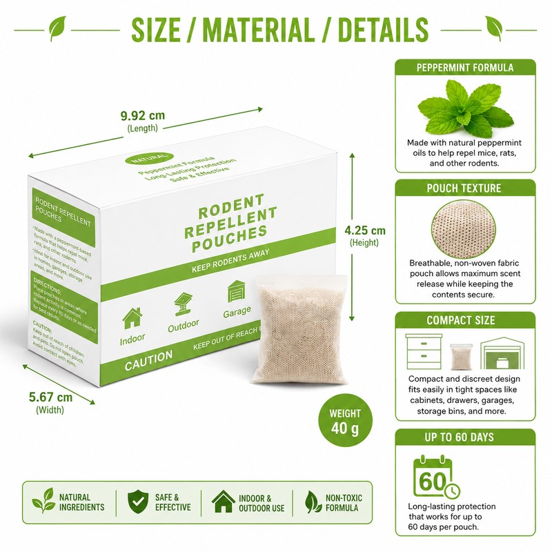 Peppermint Rodent Repellent Pouches for Home – 10 Pack Mouse
