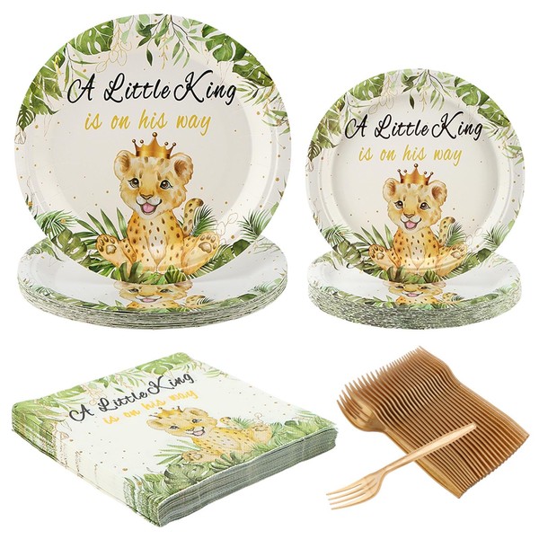 96Pcs Lion Baby Shower Tableware Set Jungle Theme Party Supplies