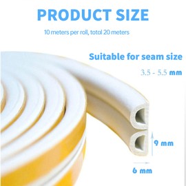 Türdichtung Selbstklebend,Mengger 20M Fensterdichtung Selbstklebend 9mm(B) x 6mm(D),D Profil Gummidichtung,Selbstklebendes Schaumstoffband,Fensterdichtung Anti Kollision Staub und Schalldämmung(Weiße)