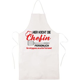 Blickfang Funny Kitchen Apron for Women | HERER KOCHT DIE CHEFIN | Cooking Apron, Bib Apron, BBQ Apron, Party Apron | Gift / Birthday / Apron, White.