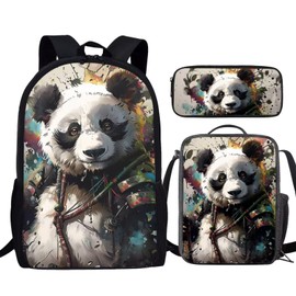 Bulopur Children's Panda Book Bag Set of 3, Kids School Backpack Schoolbag Bookbag Purses Lunch Tote Bag Pencil Case Box for Toddler Girls Boys