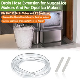 For Nugget Ice Maker Drain Hose Extension 6.22 Feet Silicone Drain Hose for Opal Ice Maker Parts Fits 1/4''Inner Diameter Draining Tubes
