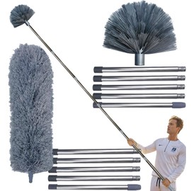 2 Pack 20 Foot High Reach Dusting Kit with 3-14 Foot Extension Pole // High Ceiling Duster with splicable Pole // Cobweb Microfiber Duster // Outdoor & Indoor Extendable Duster Cleaning Kit