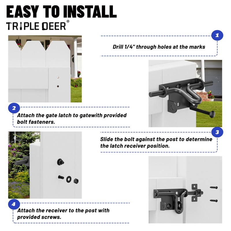TRIPLE DEER Heavy Duty Sliding Bolt Gate Latch with Padlock