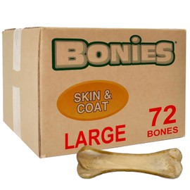 Bonies Natural Skin & Coat Formula Large-Sized Single Bone - Promote Silky Coat & Healthy Skin, Healthy Teeth & Fresh Breath, Low Calories - Chicken Flavor, [Large Dogs], 72 Bones