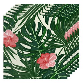 QsirBC Tropical Leaves Cloth Napkins Set of 6 Reusable Washable Dinner Napkins 20x20 Square Decorative Napkins Soft for Kitchen Hotel Restaurant Banquet Wedding Party, N0418