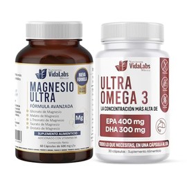 Pack Magnesio Ultra + Ultra Omega 3 Nutrientes Vidalabs México Aporte de Magnesio y Omega 3 Nutrientes Esenciales