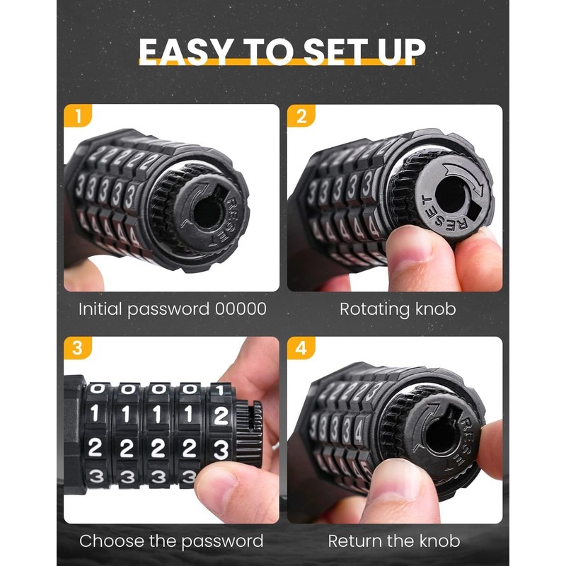 KEYSTP 5-Digit Bike Lock Cable, Heavy Duty Resettable Combination Bicycle