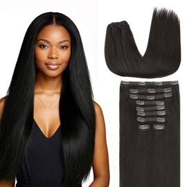 Lashey Clip in Hair Extensions, Straight 9pcs 150g Natural Black, 22 Inch Real Human Hair Thick Hair Extensions Clip ins for Black Women