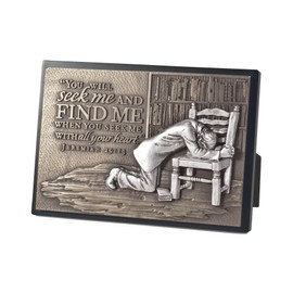 Lighthouse Christian Products Seek Me Find Me Hammered Bronze Tone 6.5 x 4.5 Inch Cast Stone Sculpture Plaque Praying Man