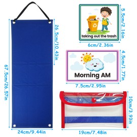 Fulasun Kid Visual Schedule Hanging Visual Planner Chore Chart with 70 Cards Magnetic Children Learning Calendar Chart Morning Bedtime Routine Chart Wall Planner for Boys Girls