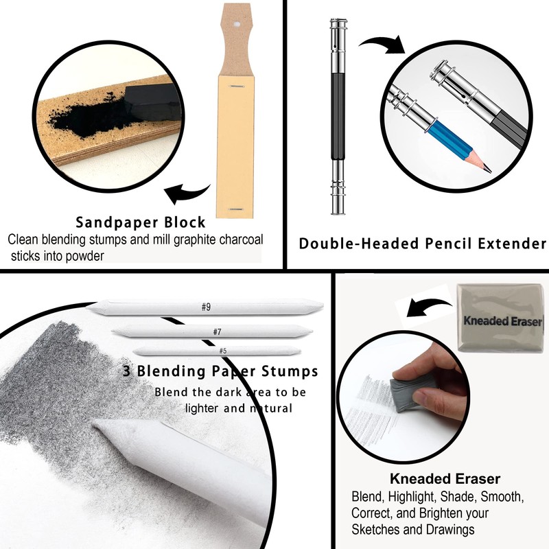 KALOUR 54-Pack Sketch Drawing Pencils Kit with Sketchbook,Include Graphite,Charcoal Pencils