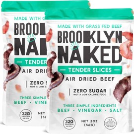 Brooklyn Biltong Carnivore Snack, Air Dried Grass Fed Beef, South African Beef Jerky (2 oz, Pack of 2) - AIP Approved, Paleo, Keto, Gluten Free, Only Salt, Water, and Vinegar, Made in USA