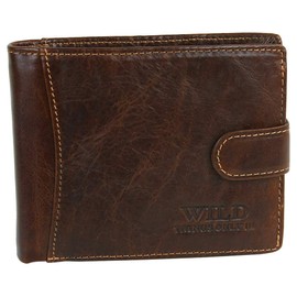WILD THINGS ONLY !!! Men's Genuine Leather Wallet with RFID Protection and Gift Box, Brown with latch, Classic