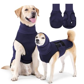 QKEPCY Dog Coat with Soothing Hood, Anti-Stress Vest, Soft and Comfortable to Relieve Anxiety, Reduces Noise, for Medium and Large Dogs (Navy Blue-M)