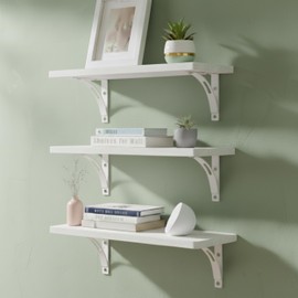 Reinforced Steel Bracket White Shelves for Wall - Easy to Install, Template and Video Included - Shelf with Brackets, White Bookshelf for Wall, Bathroom Shelves, Farmhouse Decor