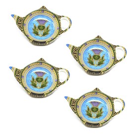 Royal Tara Ceramic SetvTea Bag Holders Kitchenware Present Teapot Shaped Resting Caddy Scottish Symbol Housewarming Gift 4" Diameter Scotland (Set of 4)
