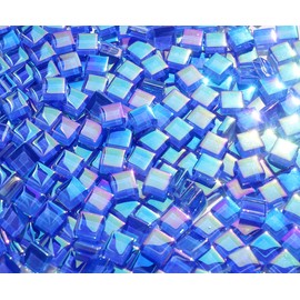 CHICSHIS Iridescent Royal Blue Tiles for Mosaic Crafts, 300G Iridized Crystal Stained Glass Pieces for Mosaic, 1x1 cm Square Glass Tiles Great for Mosaic Art Supplies, Mosaic Tiles Home Decoration