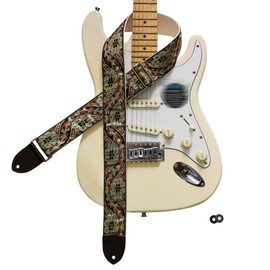 MUSIC FIRST Original Design, 2 inch width (5cm), Vintage Style Embroidery Black Gold Electric Guitar Strap Bass Strap (Black Gold)