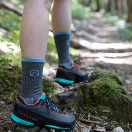 CloudLine Merino Wool Hiking & Trekking Crew Socks - Light Cushion - Large Granite - Made in USA