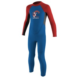 O'Neill Toddler Reactor-2 2mm Back Zip Full Wetsuit, Ocean/Graphite/Red, 3