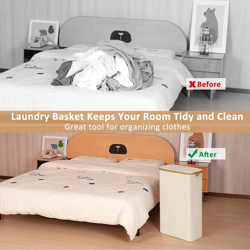 iEGrow 65L Slim Laundry Hamper, Narrow Laundry Basket with Lid,Foldable