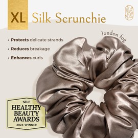 Curlfriend Collective Scrunchies for Women, Extra Large Silk Scrunchies for Curly Hair, Silk Hair Ties No Damage, Hair Scrunchies for Thick Hair, Hair Accessories, Ponytail Holders -London Fog, XL